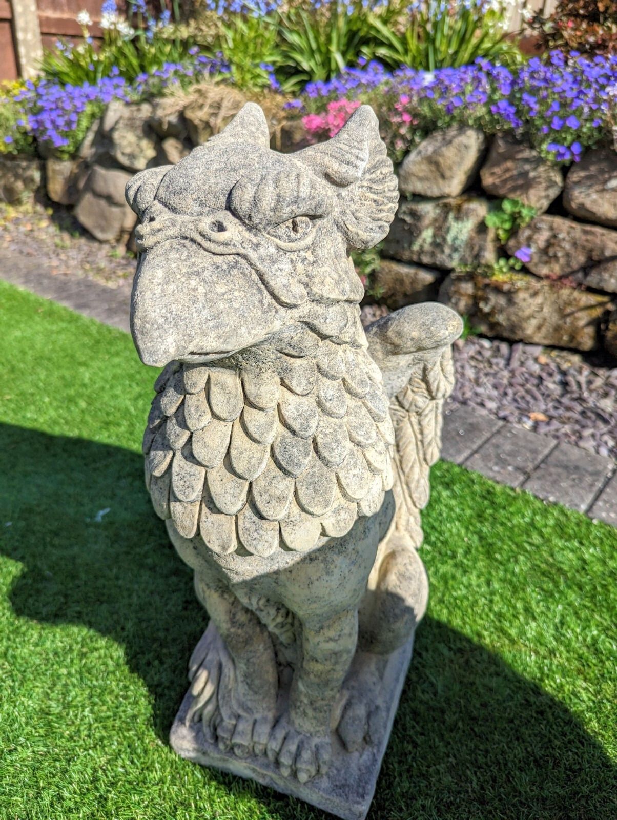 Pair Of Winged Griffins Garden Ornament English Stone Delivery Available 0204. photo for sale