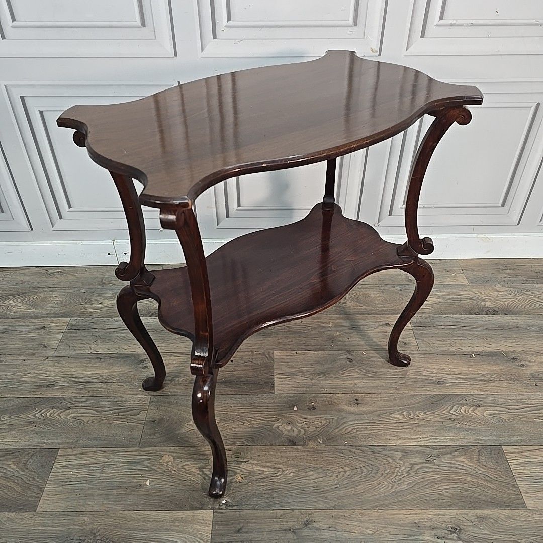 Antique Hall Lamp Table Mahogany Style Serpentine Top Tiered Console Vintage