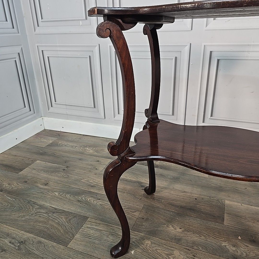 Antique Hall Lamp Table Mahogany Style Serpentine Top Tiered Console Vintage photo vintage
