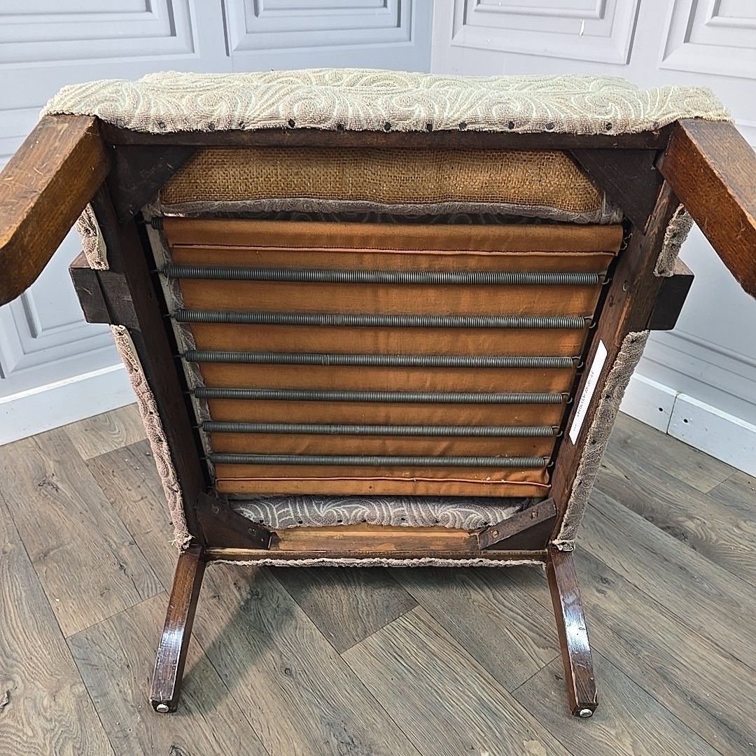 photo buy Pair Vintage Upholstered Armchairs Wooden Frame Scroll Arms Seats Chairs Deco