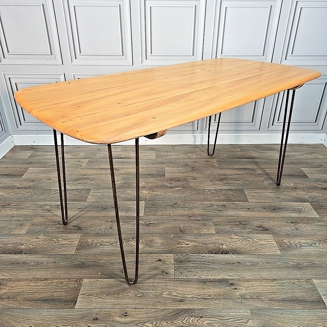 Vintage Ercol Dining Table Blonde Elm Top Hairpin Legs Retro Mid Century
