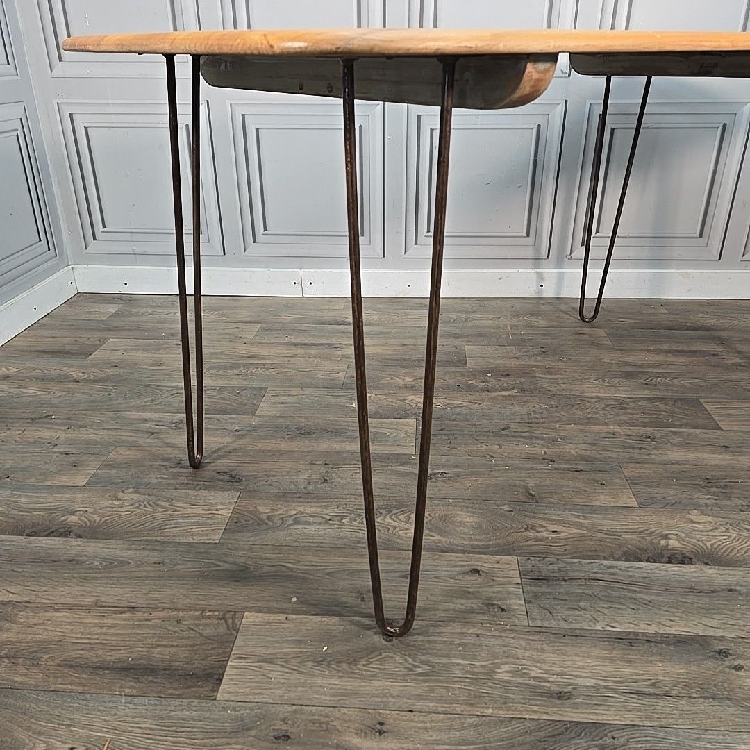 Vintage Ercol Dining Table Blonde Elm Top Hairpin Legs Retro Mid Century photo for sale