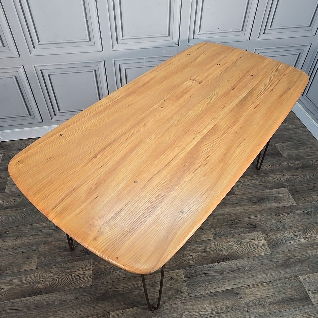 Vintage Ercol Dining Table Blonde Elm Top Hairpin Legs Retro Mid Century photo buy