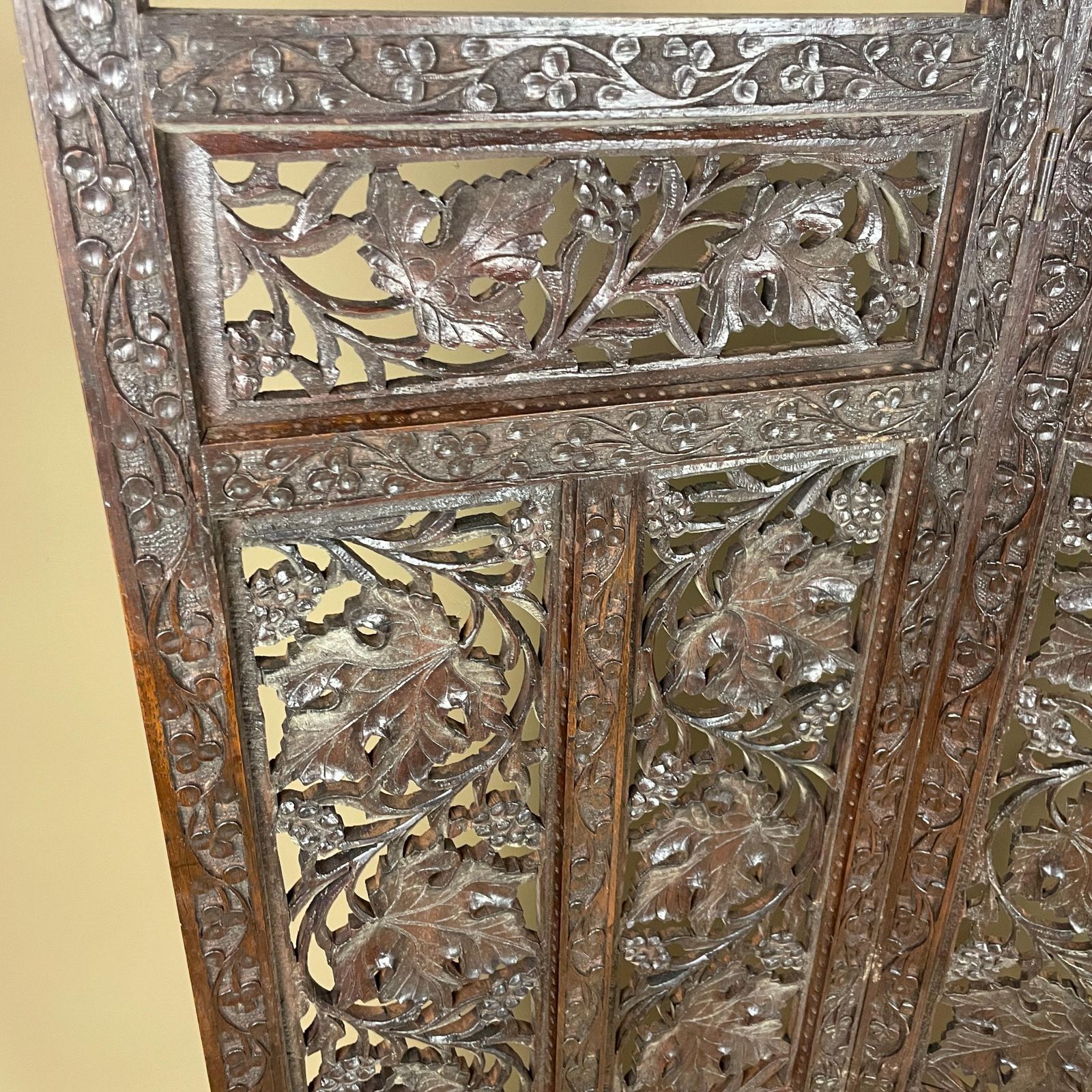 Indian Hand Carved Wood Folding Screen Floral Panels Small Area Divider Antique Wooden Intricate photo buy