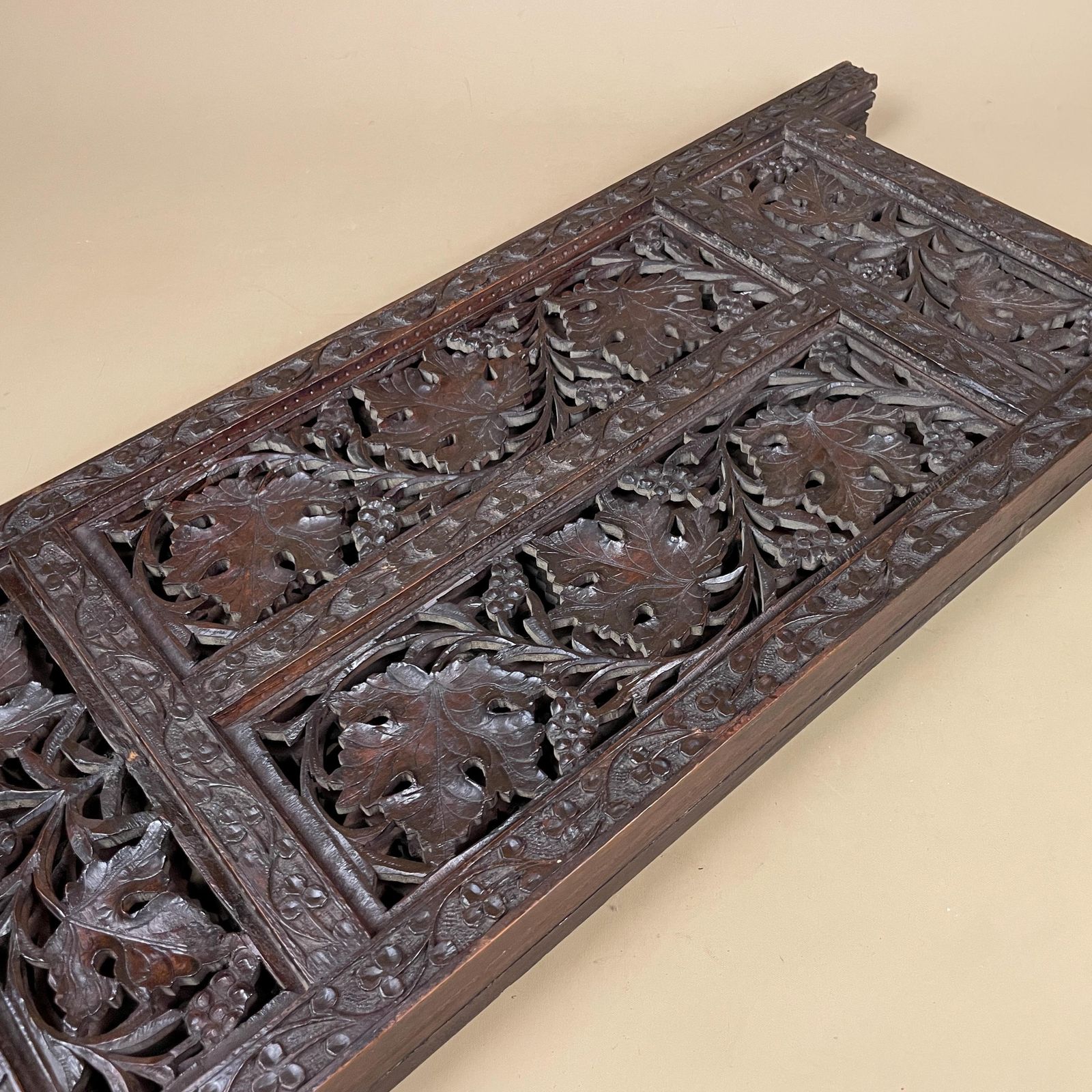 545.0 Indian Hand Carved Wood Folding Screen Floral Panels Small Area Divider Antique Wooden Intricate photo