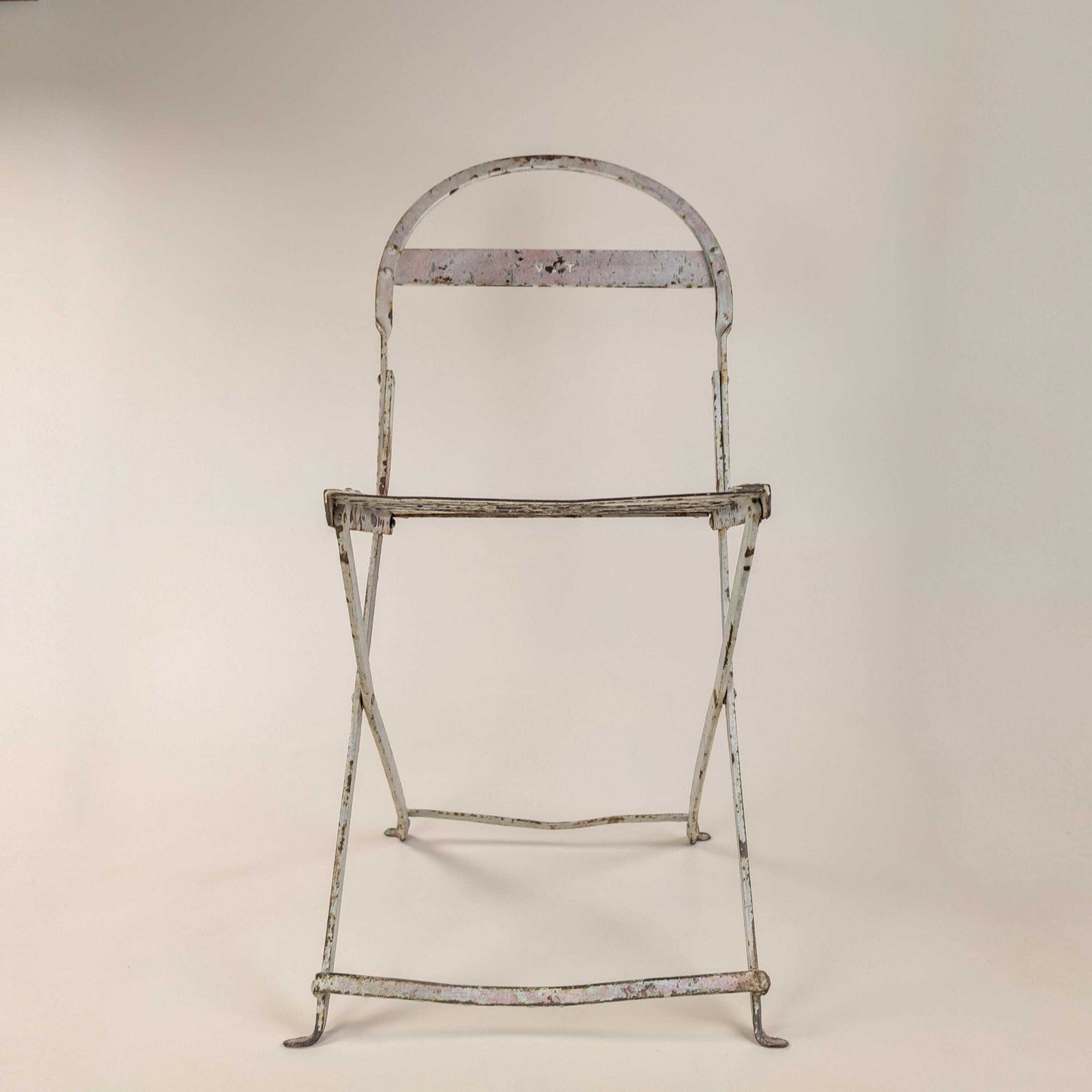 Rare Antique French Iron Folding Garden Chair With Initials Vt, Park Bistro Seating photo buy