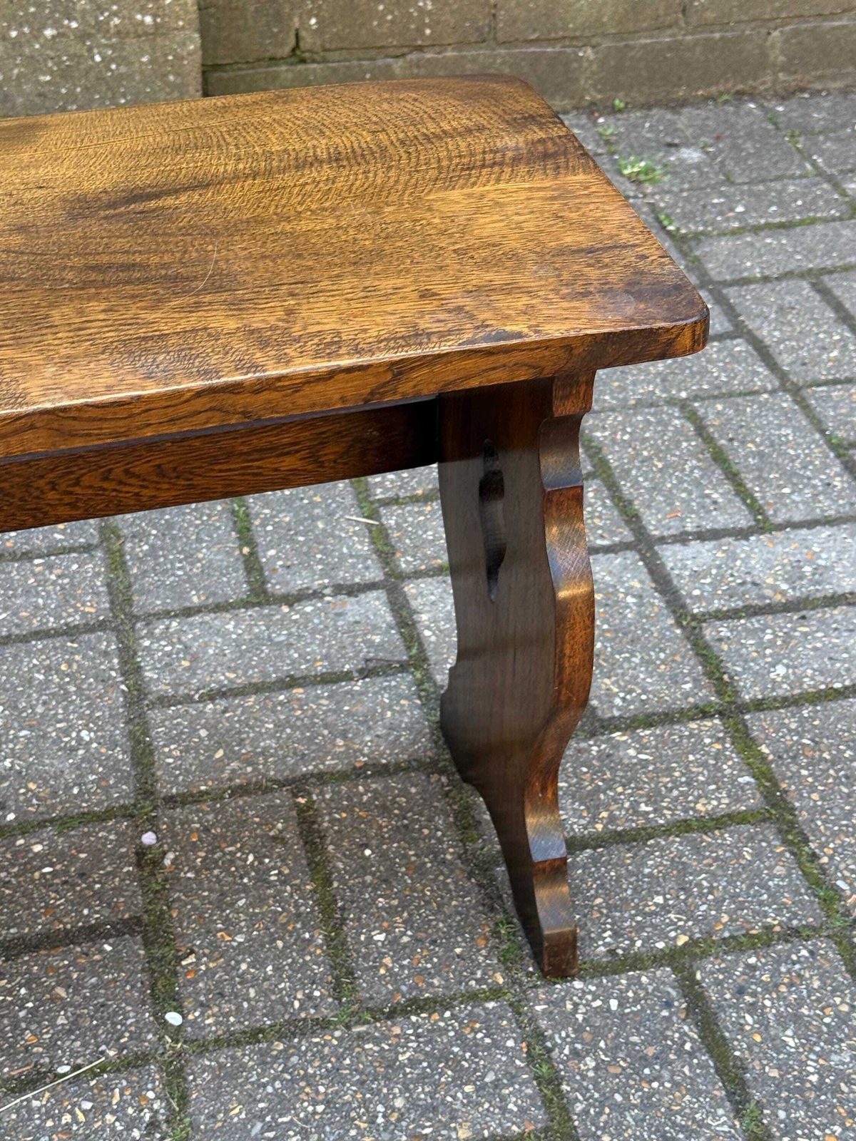 photo for sale Vintage Early Mid Century Heavy Oak Side Table Rustic English Side Table Solid Wood Stool Plant Stand M
