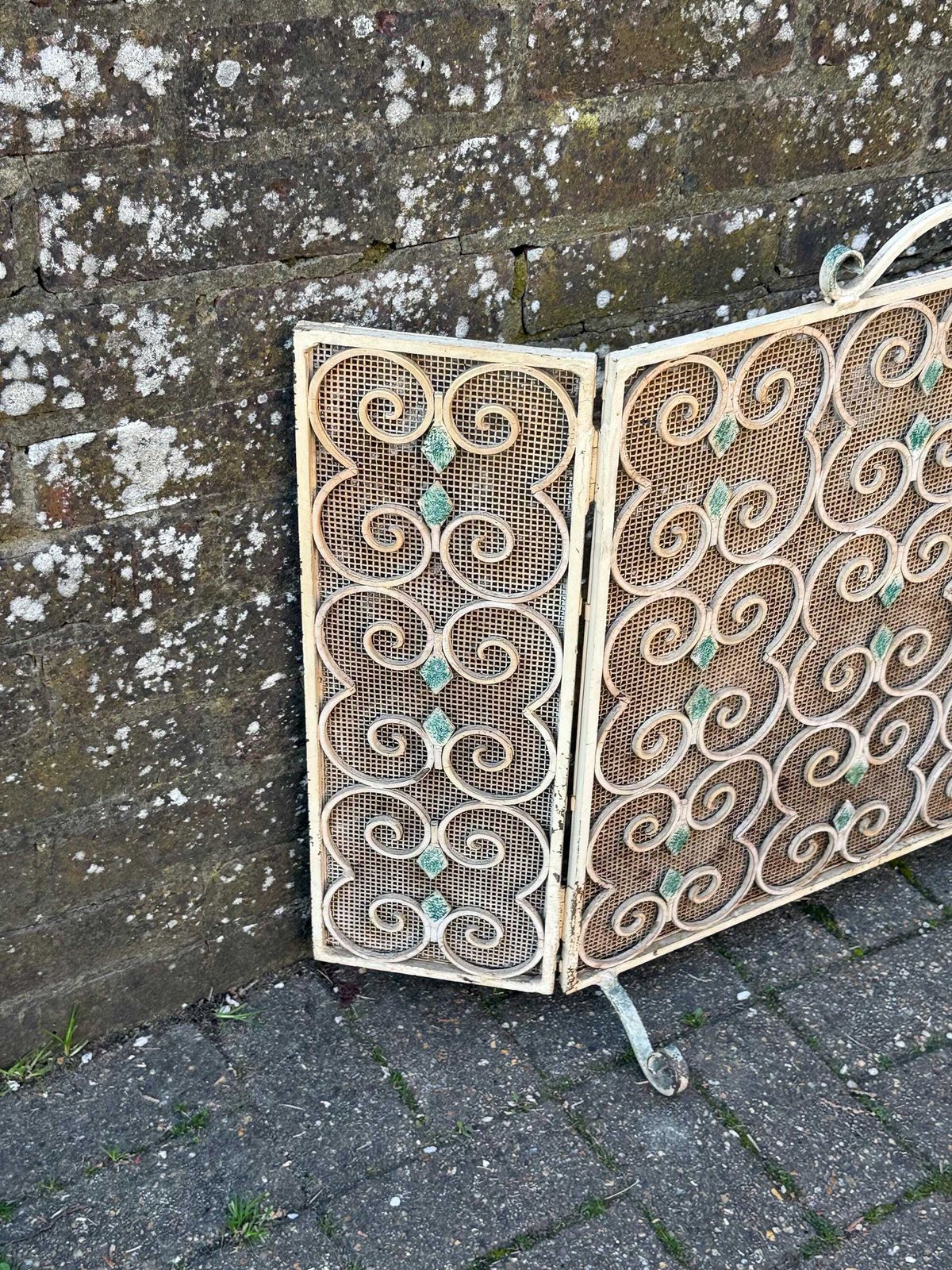 Heavy Quality Vintage 1950s French Style Wrought Iron Fireplace Screen Decorative Fireside Guard photo vinterior