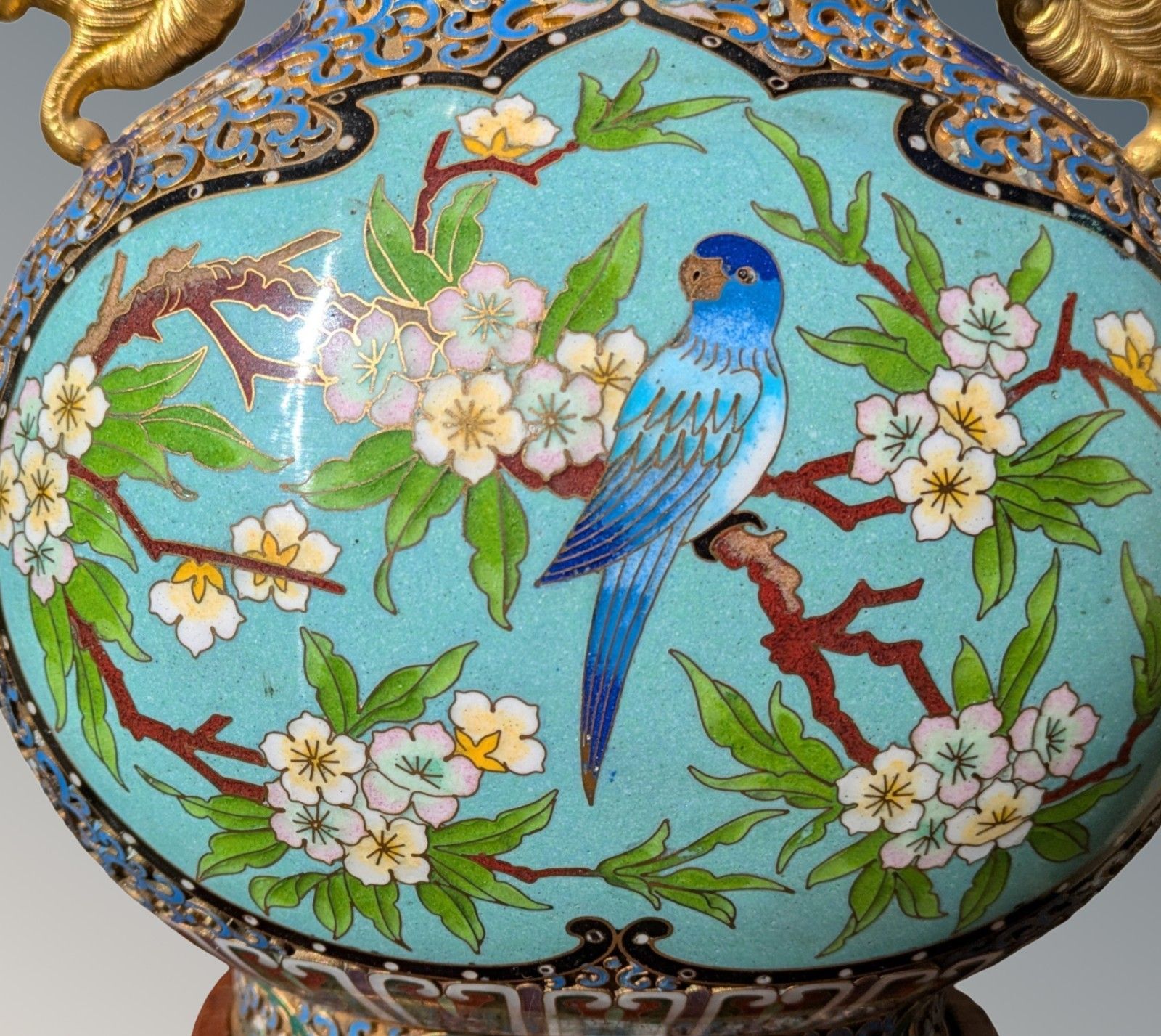 Chinese Cloisonne & Champleve Double Gourd Vase On Stand   Qing Period photo Home Decor