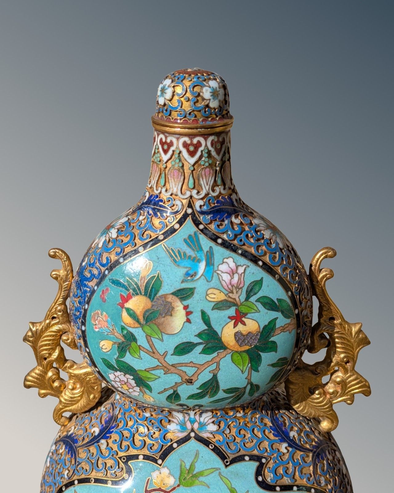 photo furniture Chinese Cloisonne & Champleve Double Gourd Vase On Stand   Qing Period