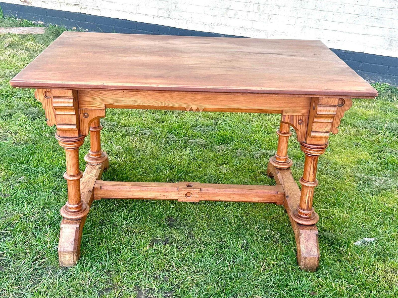 Gothic Pitch Pine Dining Table Vintage Kitchen Country Industrial Wooden Old Wooden Side Antique Refectory Island Console Coffee Occasional photo for sale