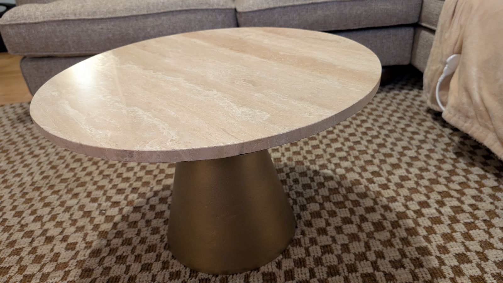 Clifton II Antique Brass & Light Travertine Coffee Table photo furniture