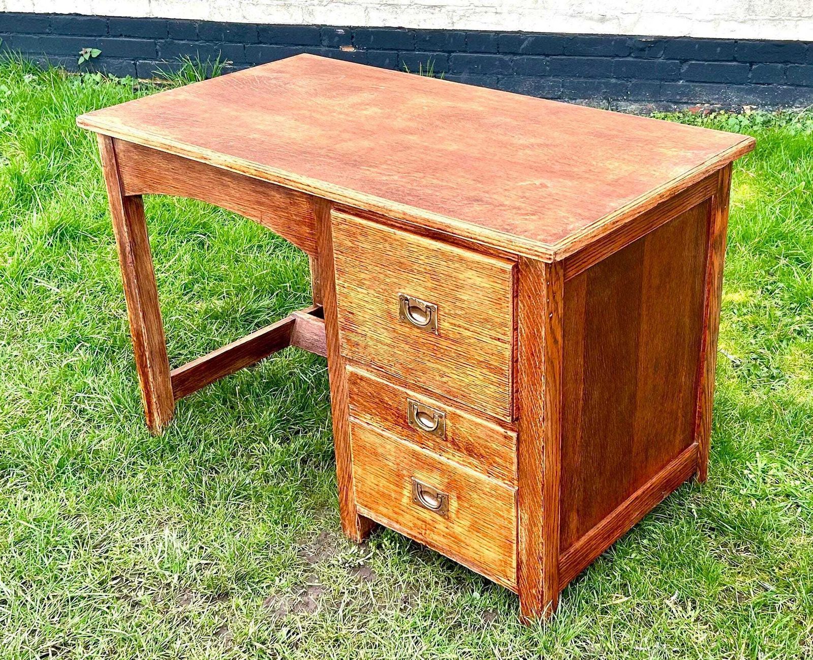 Vintage Oak Desk Industrial Office Retro Wooden Old Wooden Side Antique Drawer Filing Home Chair photo furniture