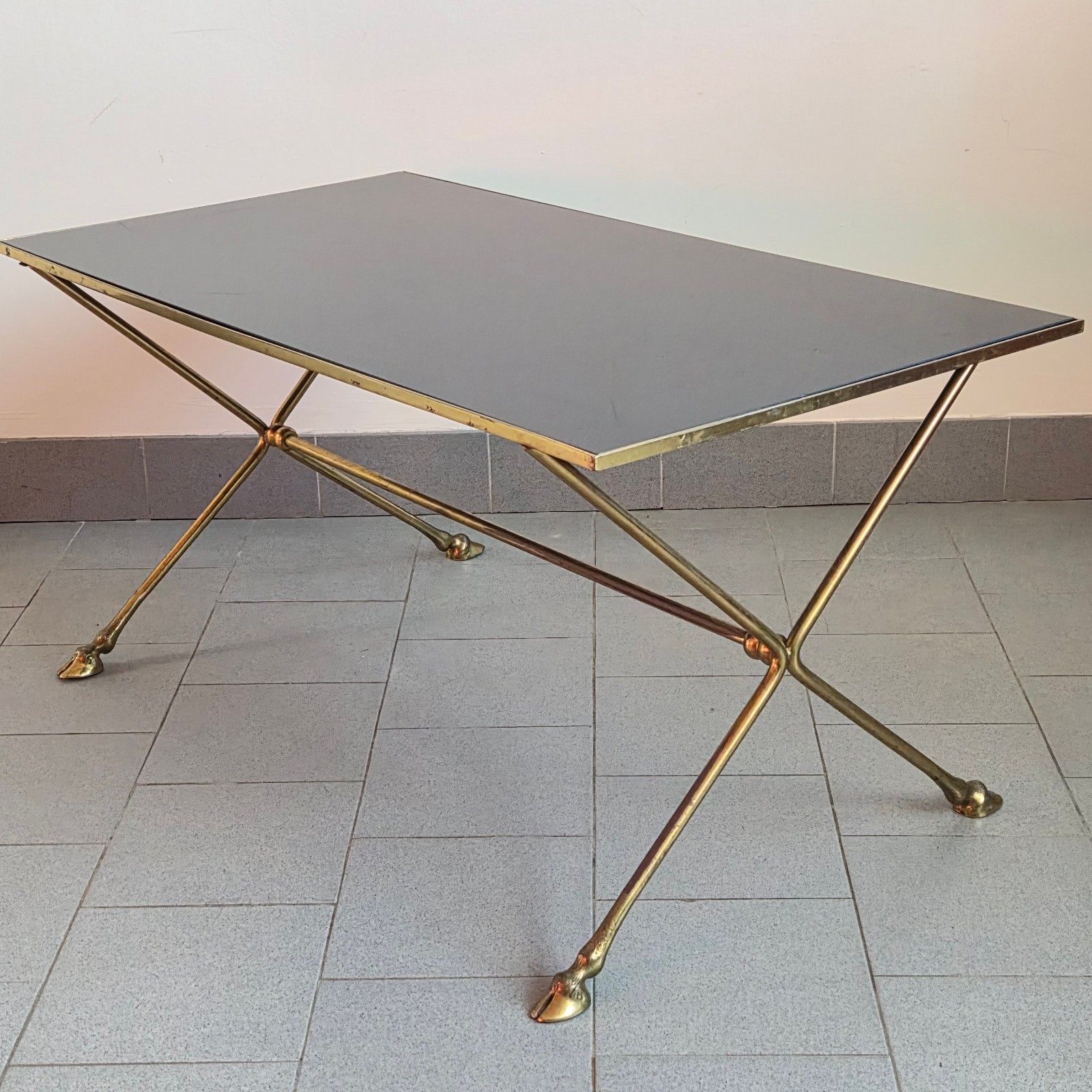 Vintage 1970s House Jansen Bronze & Glass Goat Feet Coffee Table 70s Chic