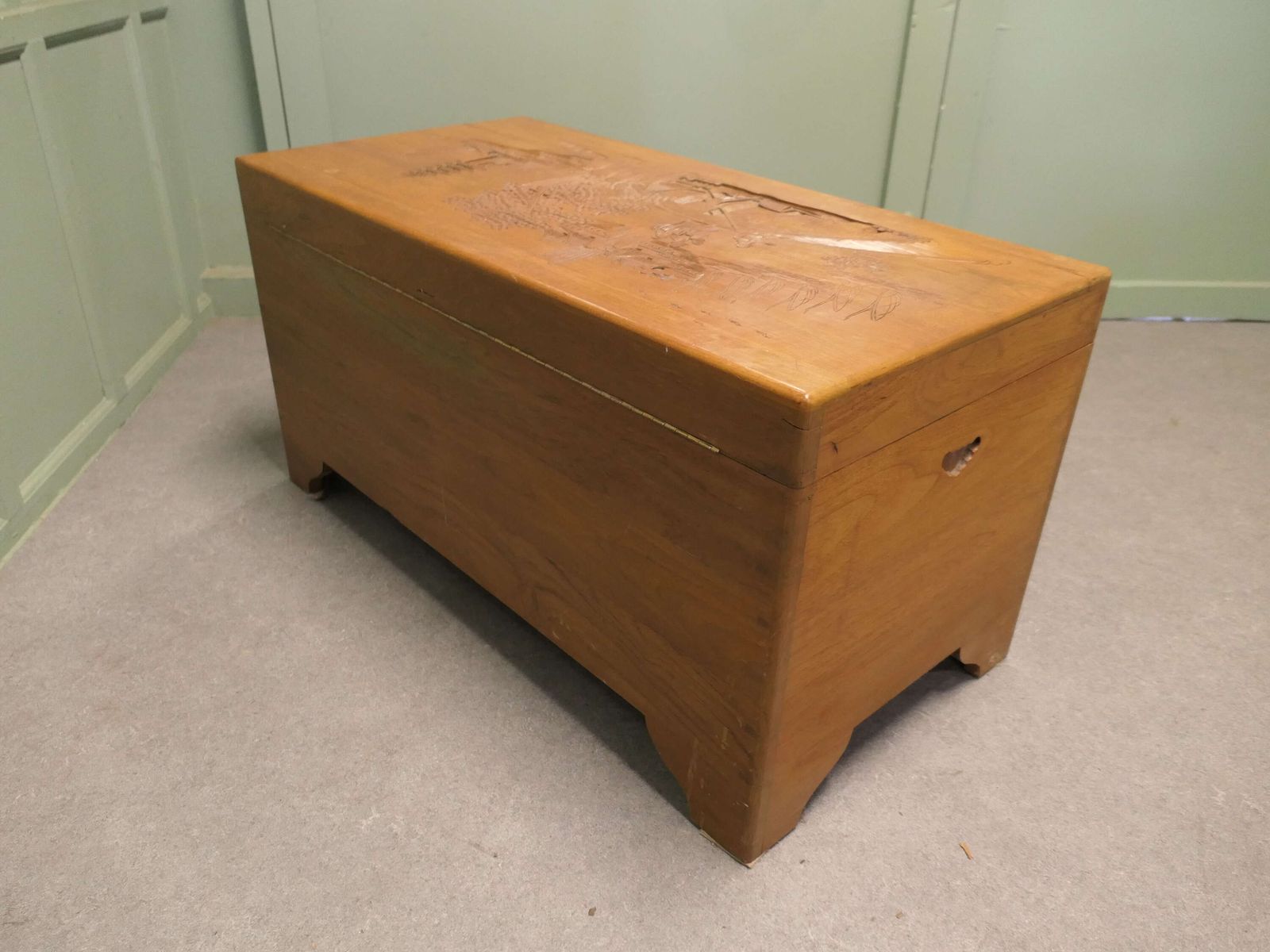Oriental Minimalist Carved Camphor Wood Chest photo 714.0