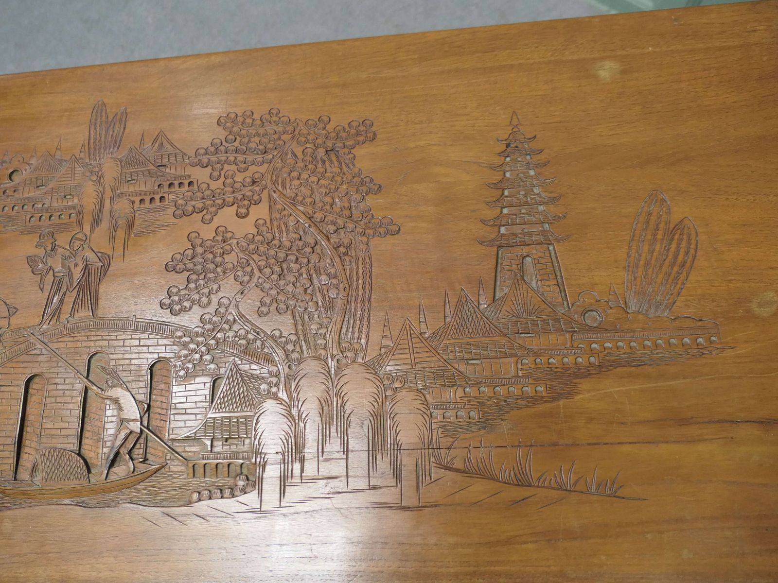 Oriental Minimalist Carved Camphor Wood Chest photo vinterior