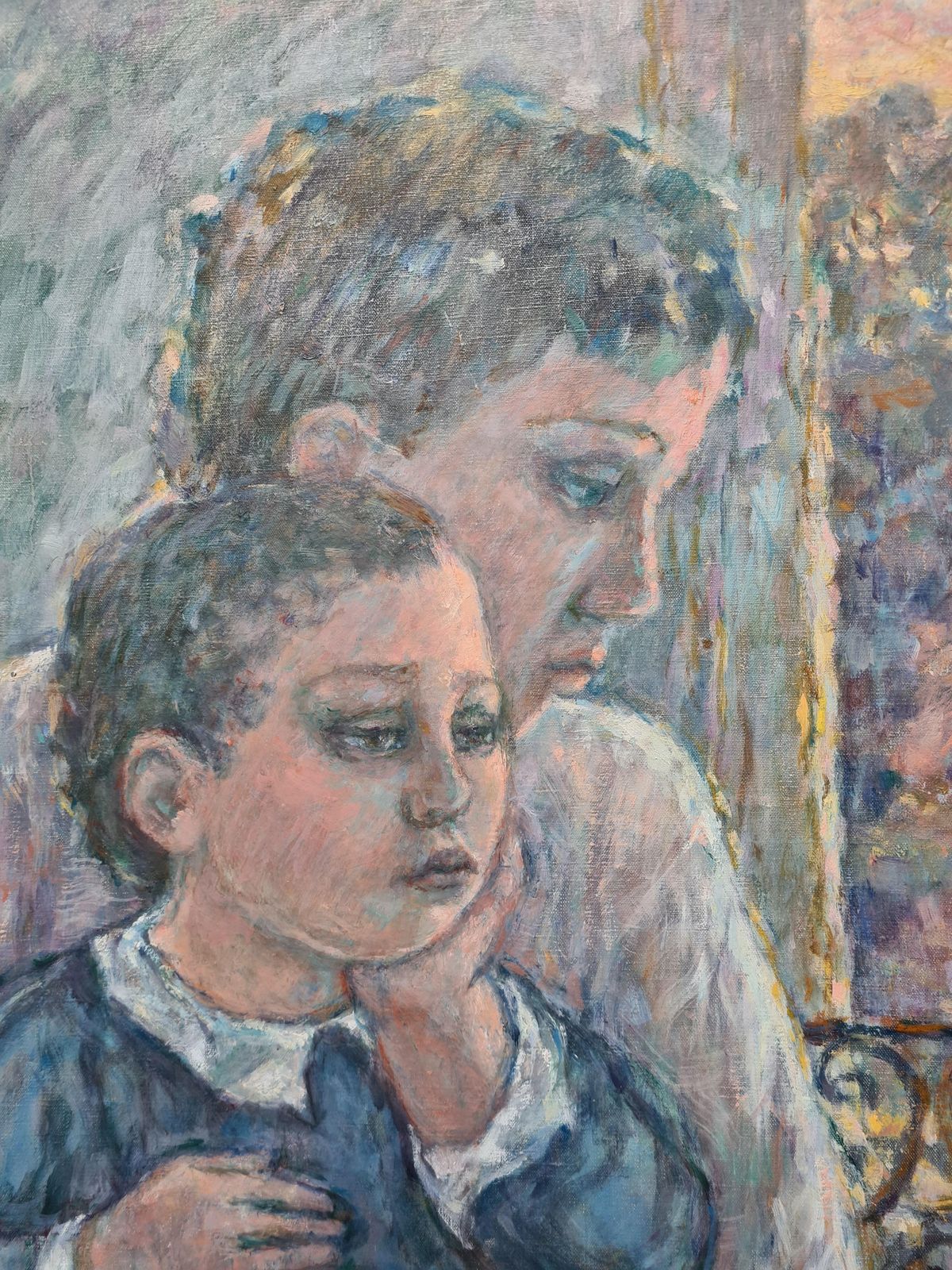 Mother And Child, Oil Painting On Canvas, Modern Figurative, Late 20th Century1986 By Ulla Fribrock photo Art