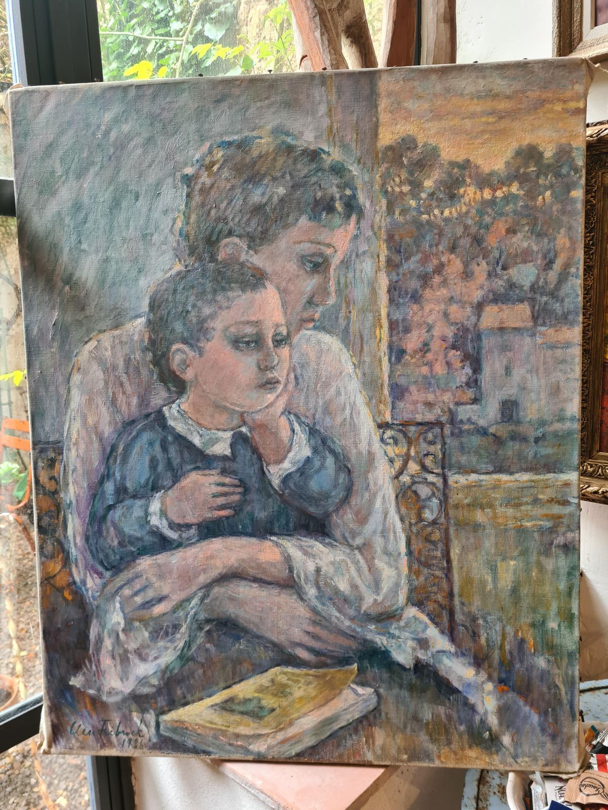 Art Mother And Child, Oil Painting On Canvas, Modern Figurative, Late 20th Century1986 By Ulla Fribrock photo