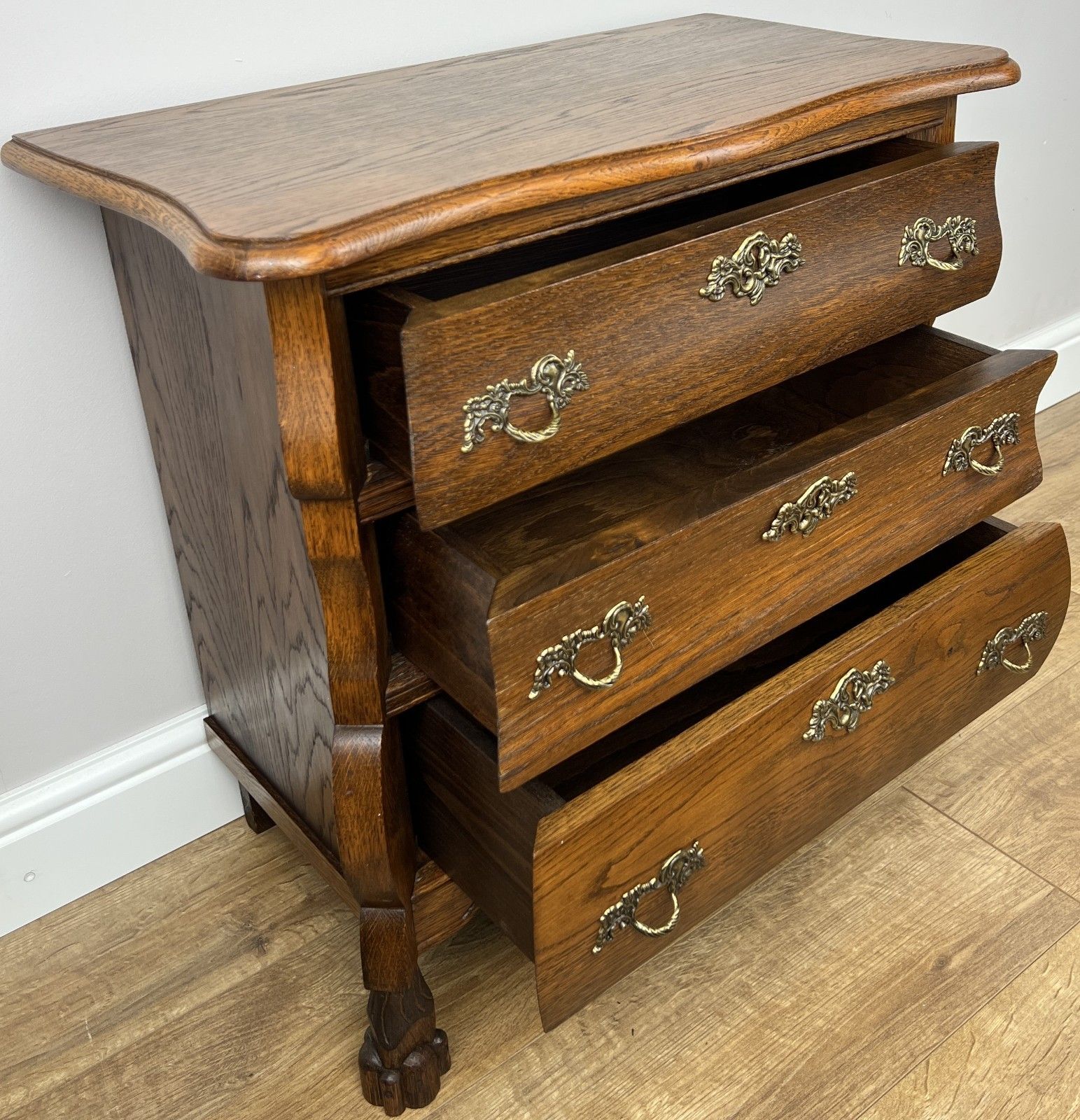 Chest Of Drawers Vintage French Style Oak Carved 3 Drawer Cabinet Lot 4905 photo vintage