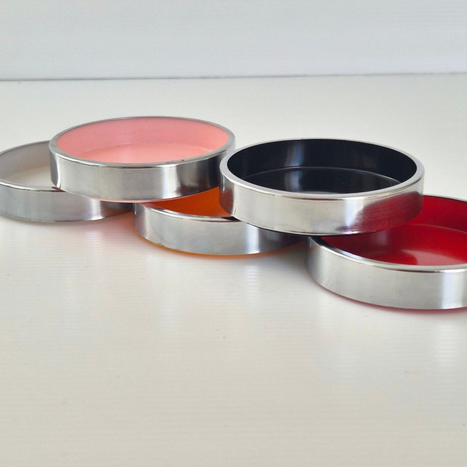 Vintage 1970s Isamu Kenmochi Metal & Melamine 5 Ashtray Suite 70s 1970s photo vintage