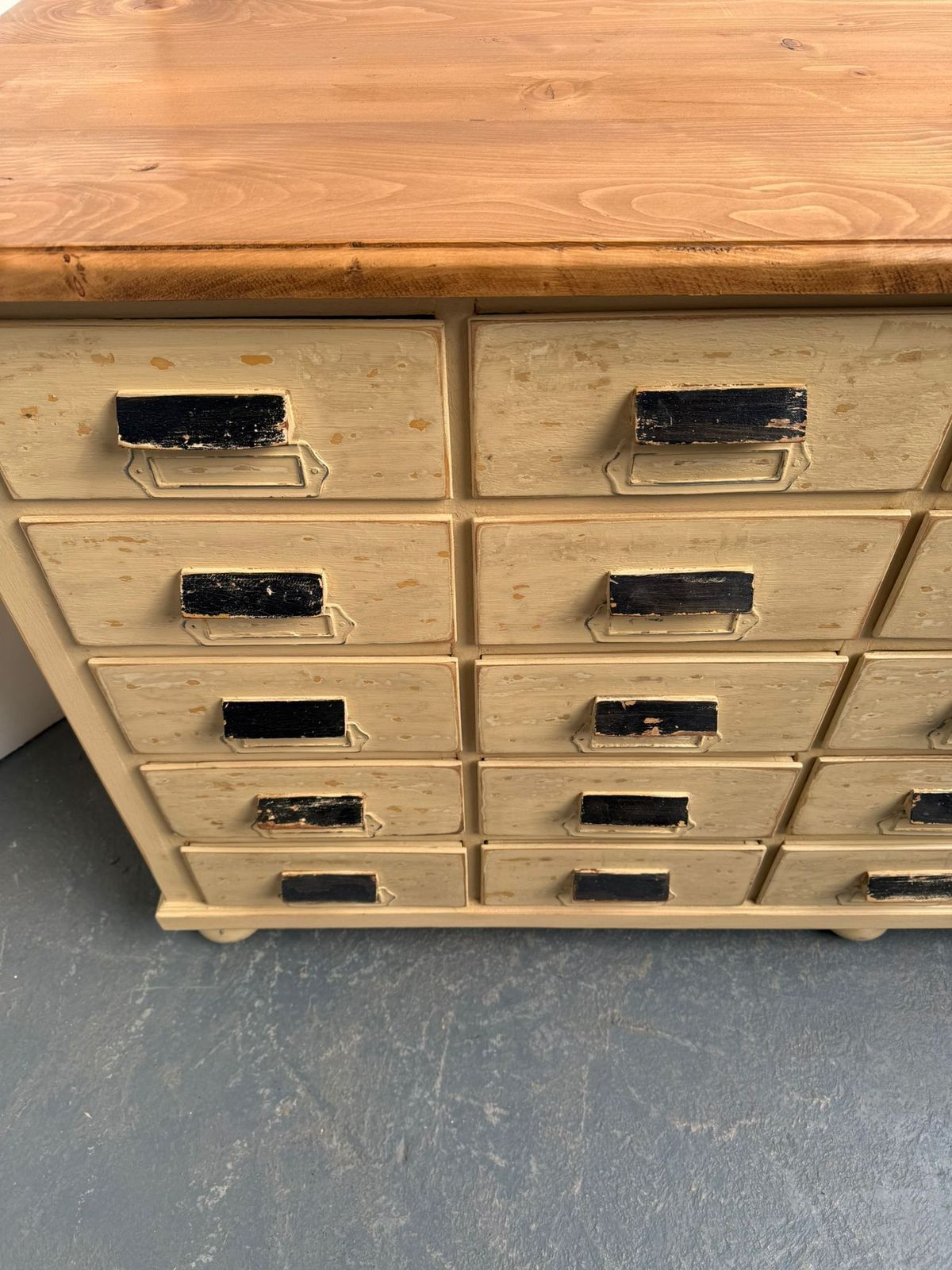 An Originally Painted Cream Hungarian Victorian Pine 25 Drawer Shop Fitting photo buy
