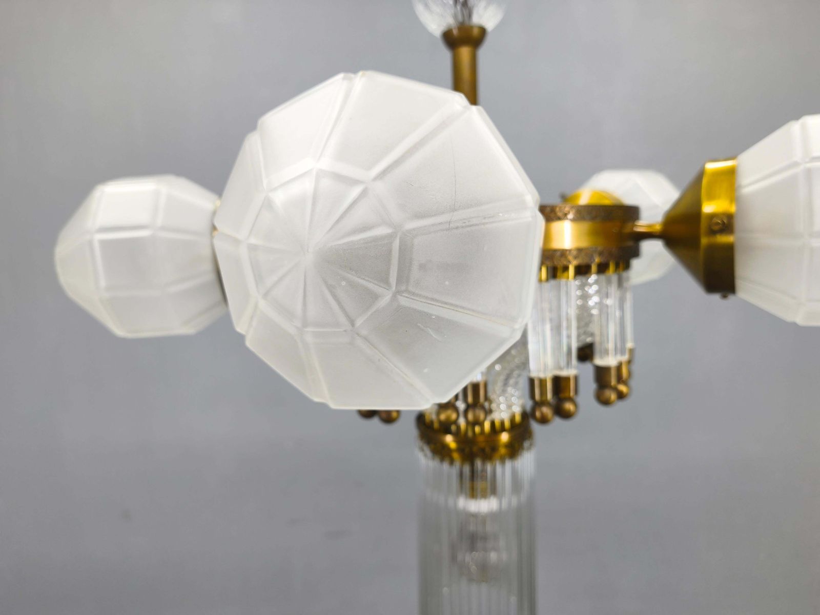 Czech Art Deco Brass And Glass Chandelier, 1950s photo vintage