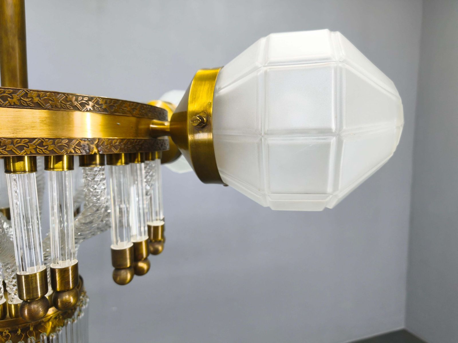 photo furniture Czech Art Deco Brass And Glass Chandelier, 1950s