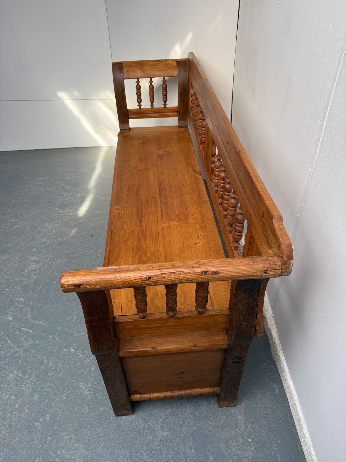 A Wonderful Waxed Original Victorian Pine Hungarian 3 Seater Box Settle photo 895.0