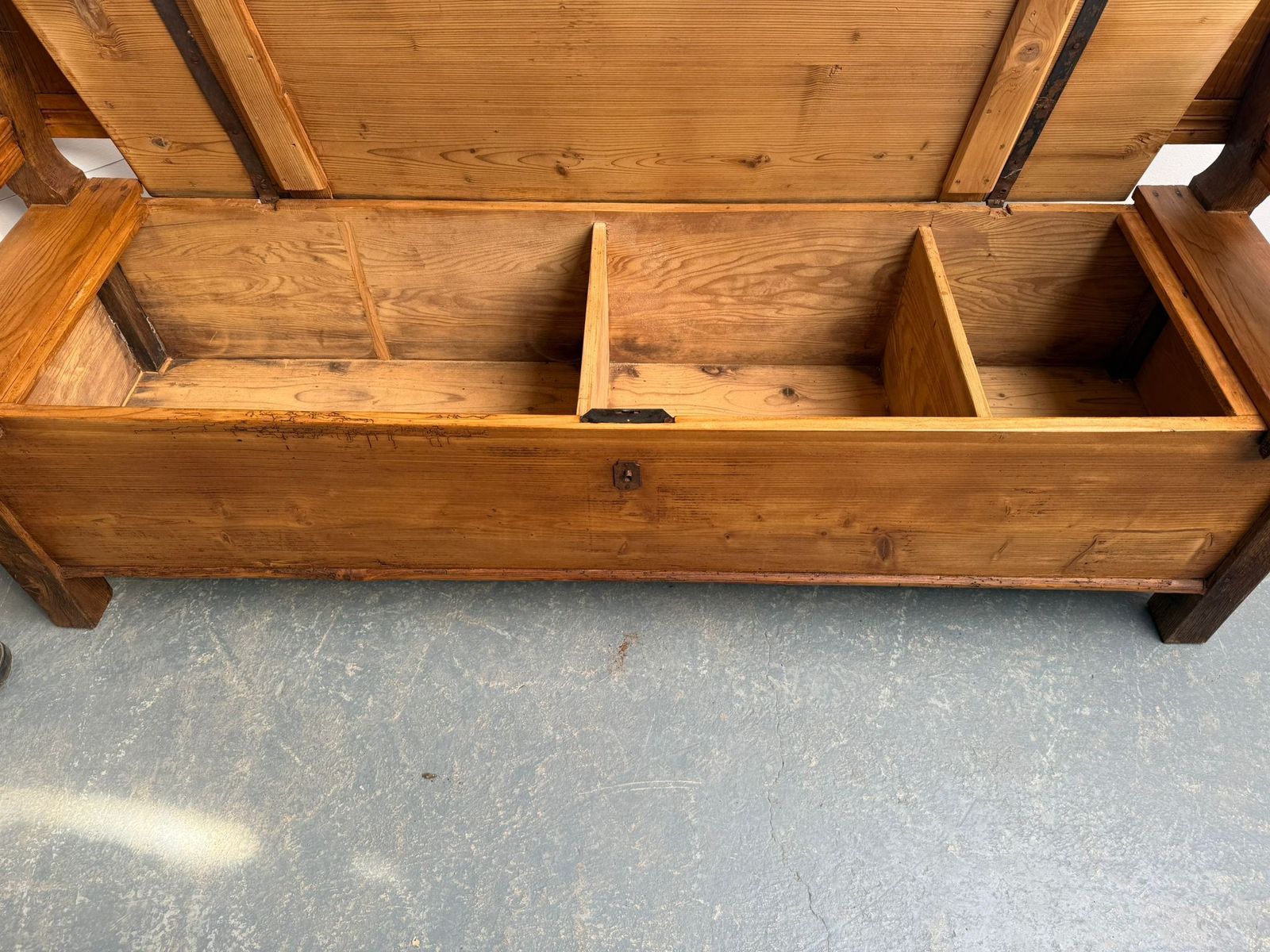 Furniture A Wonderful Waxed Original Victorian Pine Hungarian 3 Seater Box Settle photo