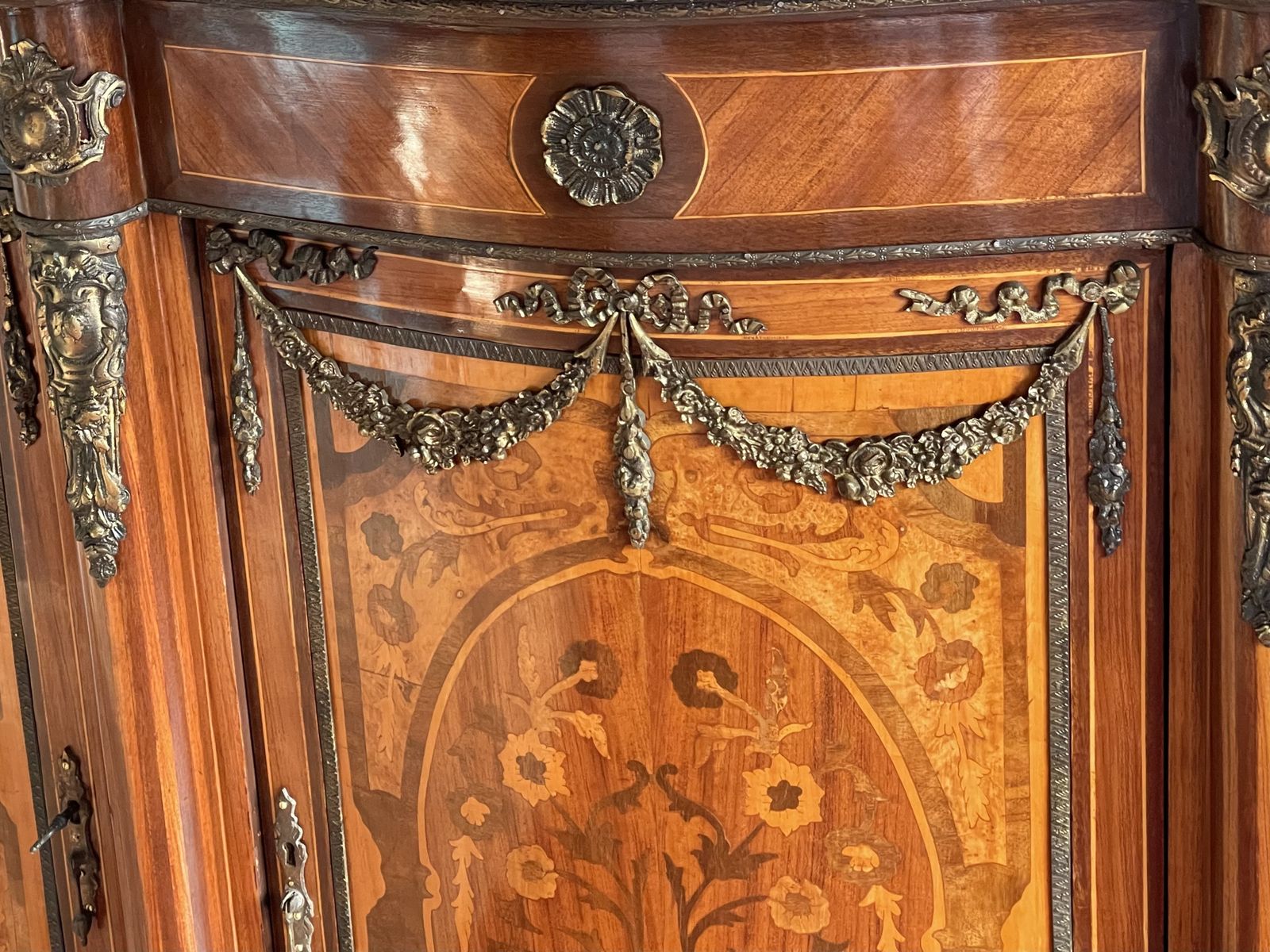 photo for sale Fabulous Italian Reproduction Serpentine Shaped Marble Top Credenza
