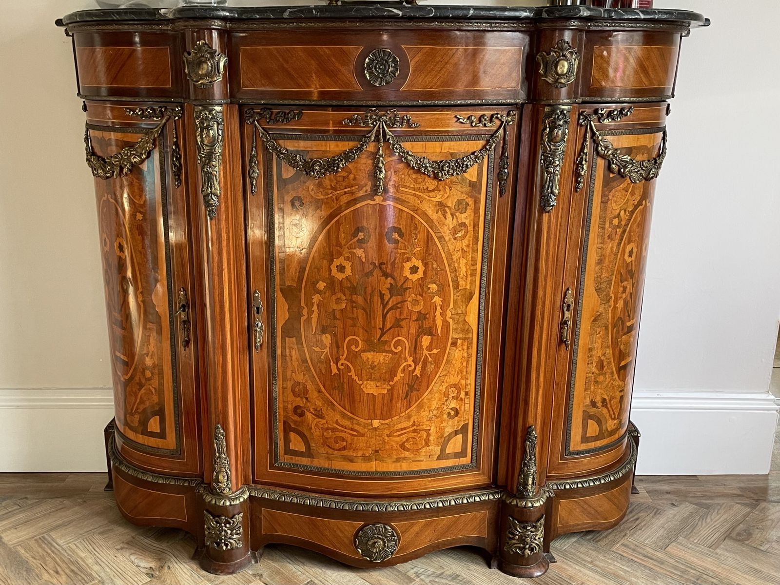 Furniture Fabulous Italian Reproduction Serpentine Shaped Marble Top Credenza photo