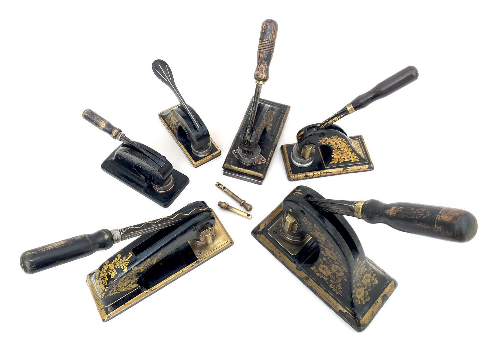 A Set Of Six  19th And 20th Century Cast Iron Embossing Seal Presses photo furniture