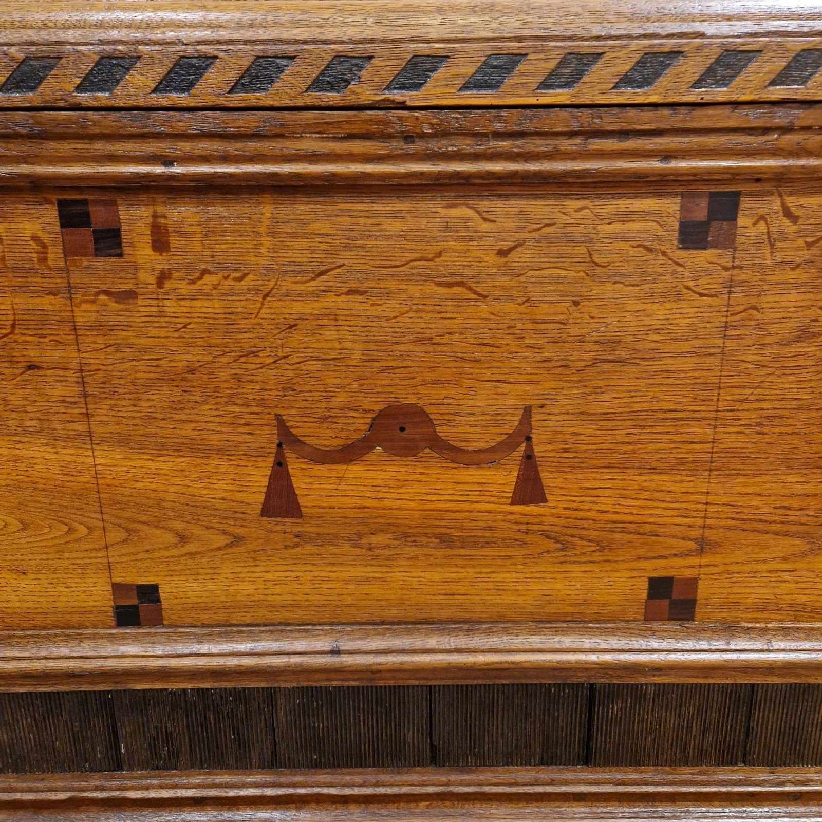 Furniture Antique 18th Century Dutch Oak Coffer – Chevron Inlays & Original Iron Handles photo