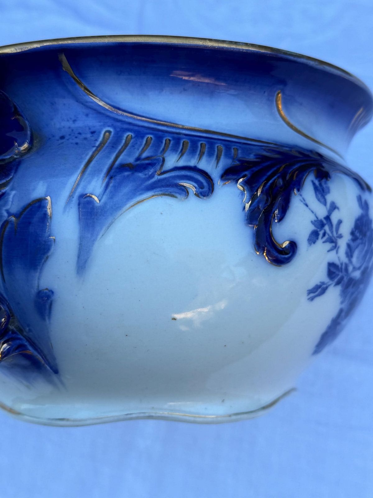 Antique Royal Doulton Adele De Dijon Chamber Pot Blue White Edwardian Planter England photo vintage
