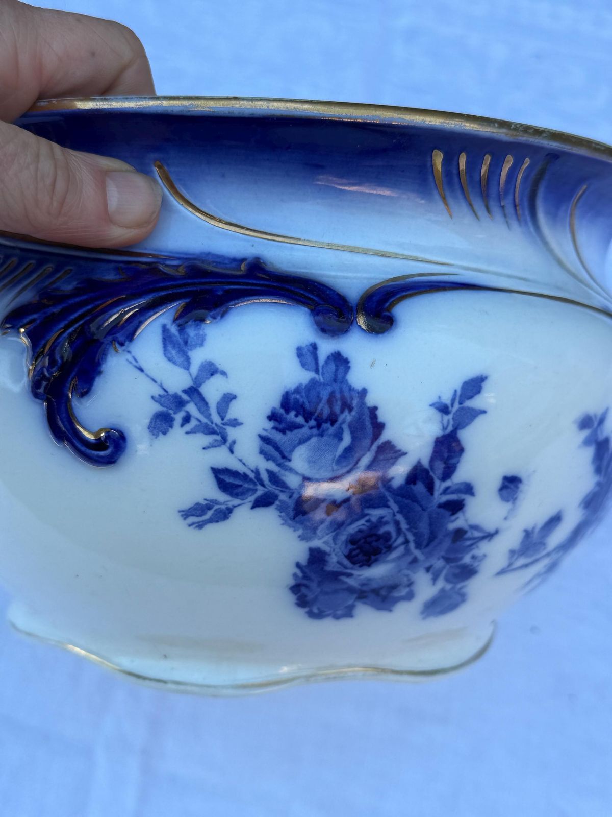 125.0 Antique Royal Doulton Adele De Dijon Chamber Pot Blue White Edwardian Planter England photo