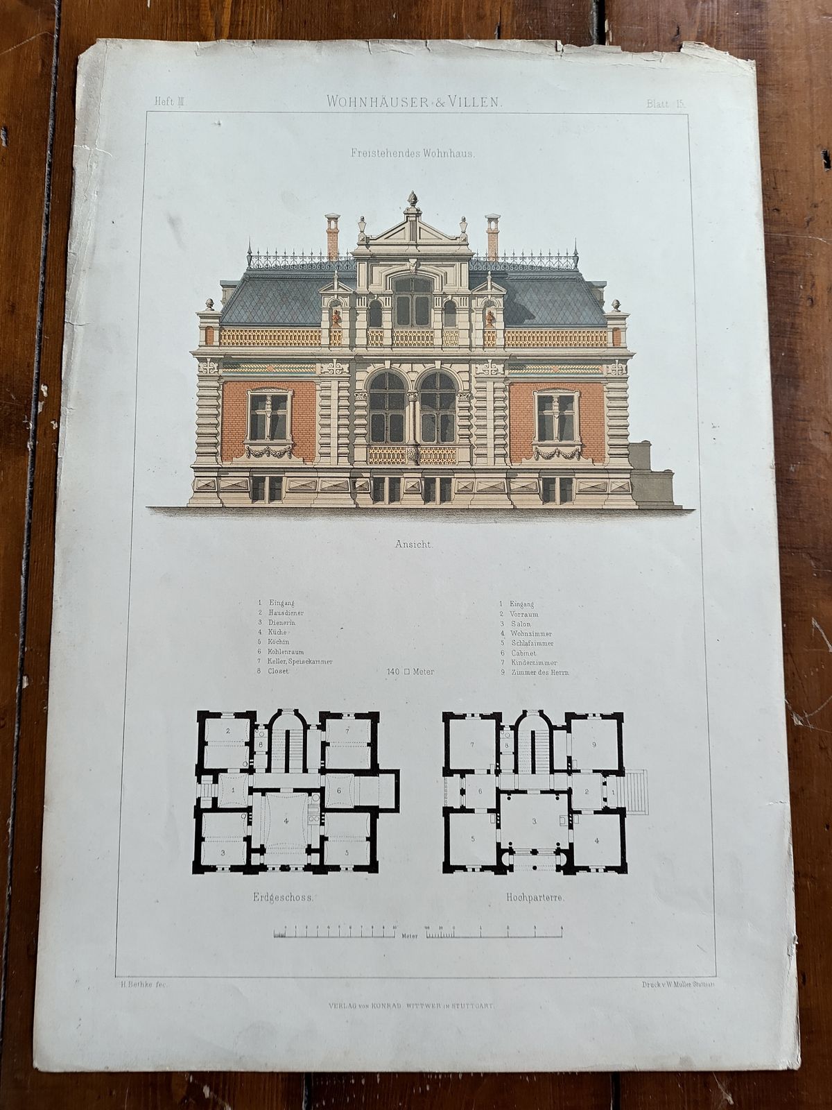 Set 2: 6 Large Antique 19thc Chromolithographs – Bethke ‘Villen’ Series, C.1885 photo for sale
