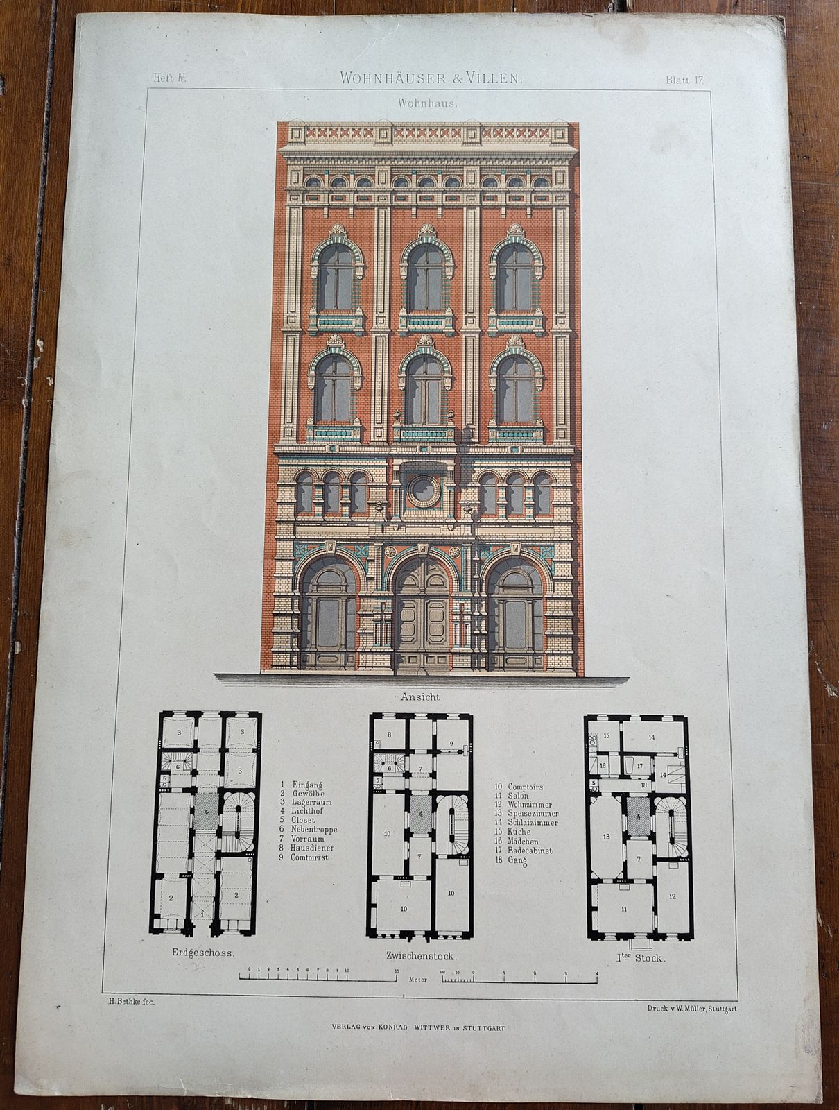 Set 2: 6 Large Antique 19thc Chromolithographs – Bethke ‘Villen’ Series, C.1885 photo 350.0