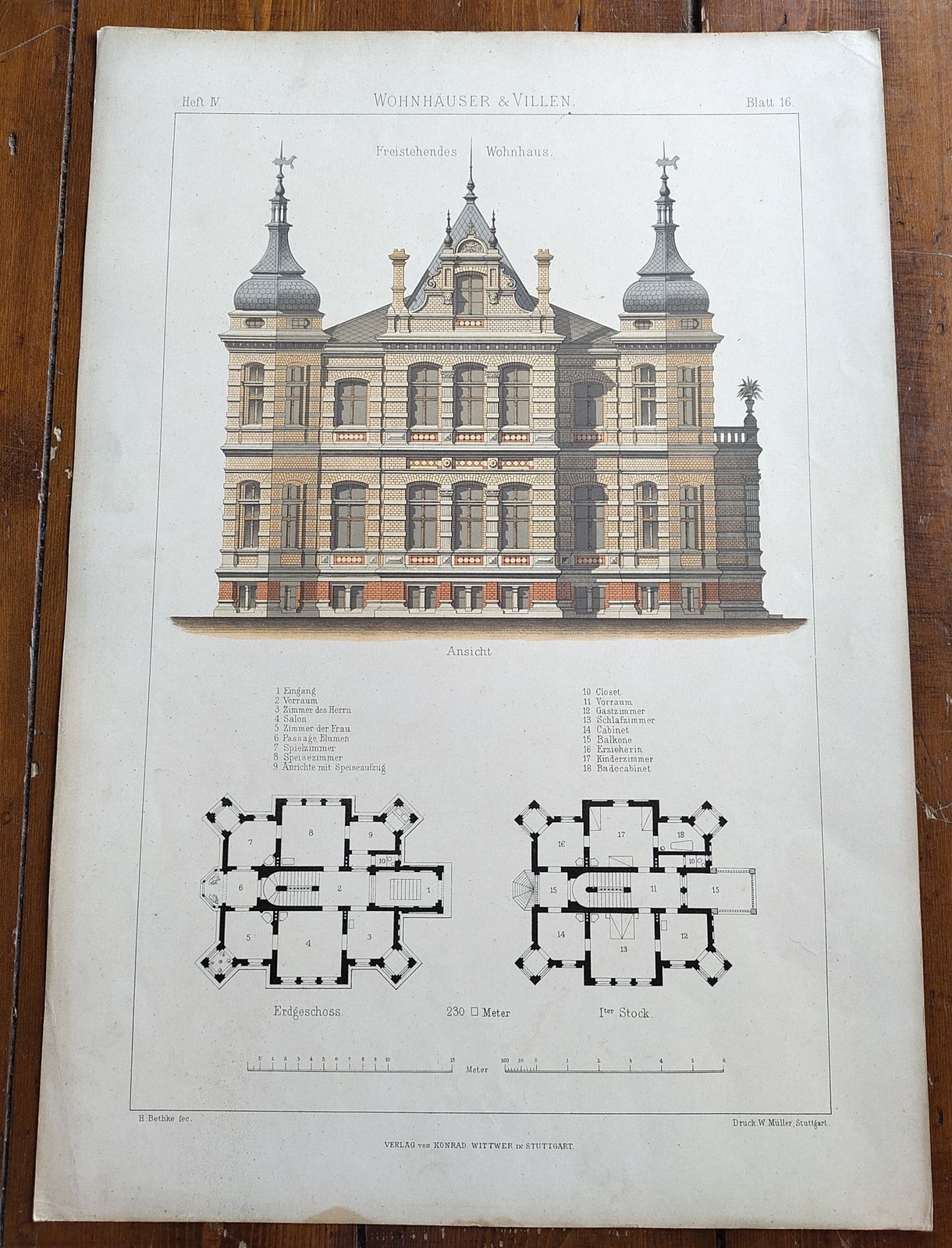 Set 2: 6 Large Antique 19thc Chromolithographs – Bethke ‘Villen’ Series, C.1885 photo buy