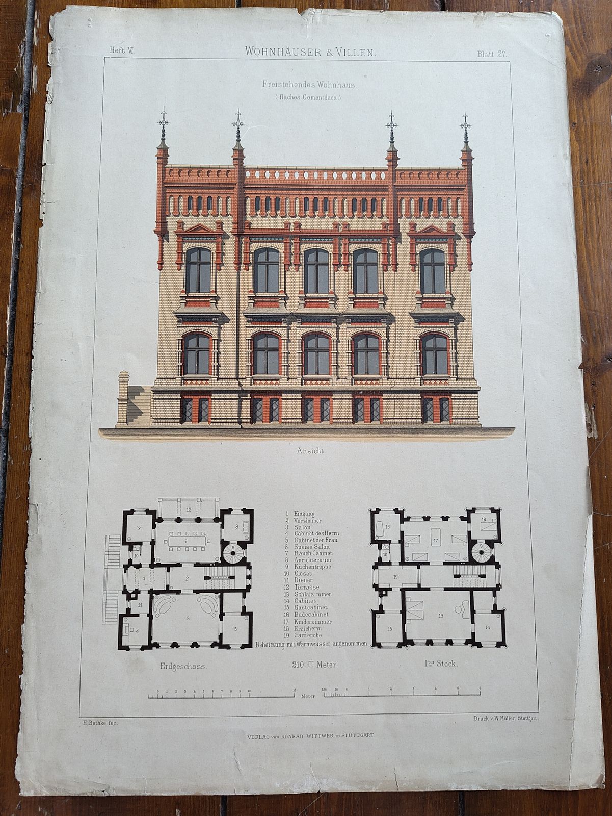 Set 3: 6 Large Antique 19thc Chromolithographs – Bethke ‘Villen’ Series, C.1885 photo buy