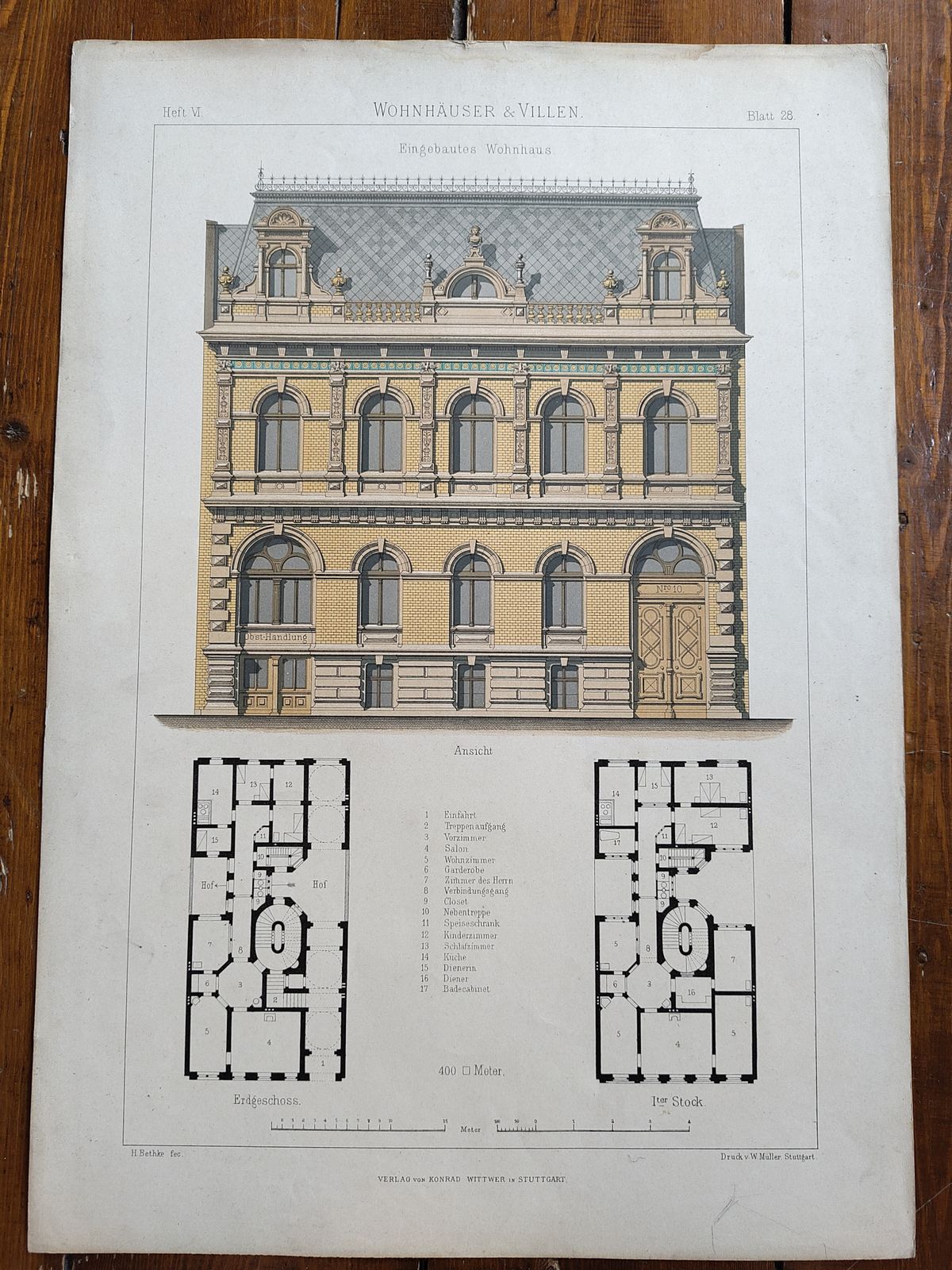Set 4: 6 Large Antique 19thc Chromolithographs – Bethke ‘Villen’ Series, C.1885 photo furniture