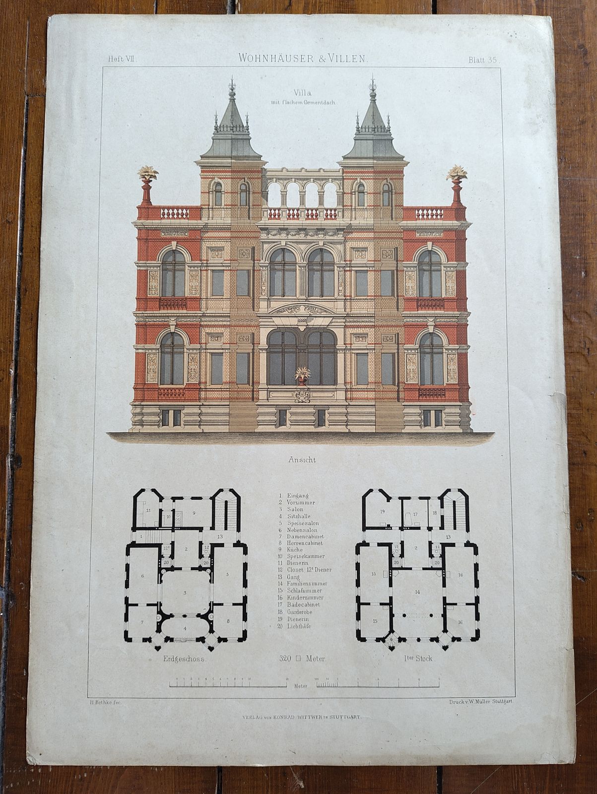 Set 4: 6 Large Antique 19thc Chromolithographs – Bethke ‘Villen’ Series, C.1885 photo vinterior
