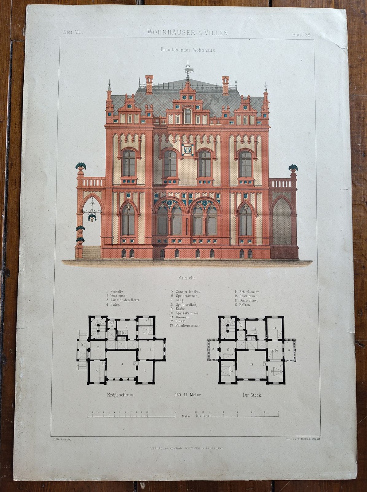 Set 4: 6 Large Antique 19thc Chromolithographs – Bethke ‘Villen’ Series, C.1885 photo buy