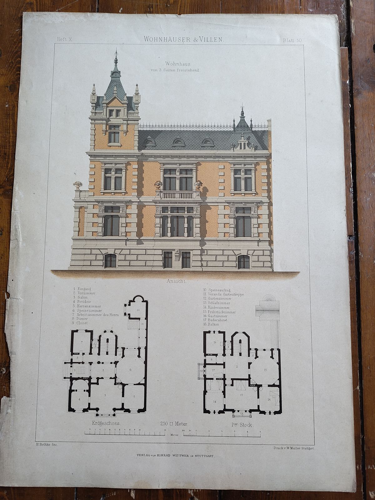 Set 5: 6 Large Antique 19thc Chromolithographs – Bethke ‘Villen’ Series, C.1885 photo 350.0