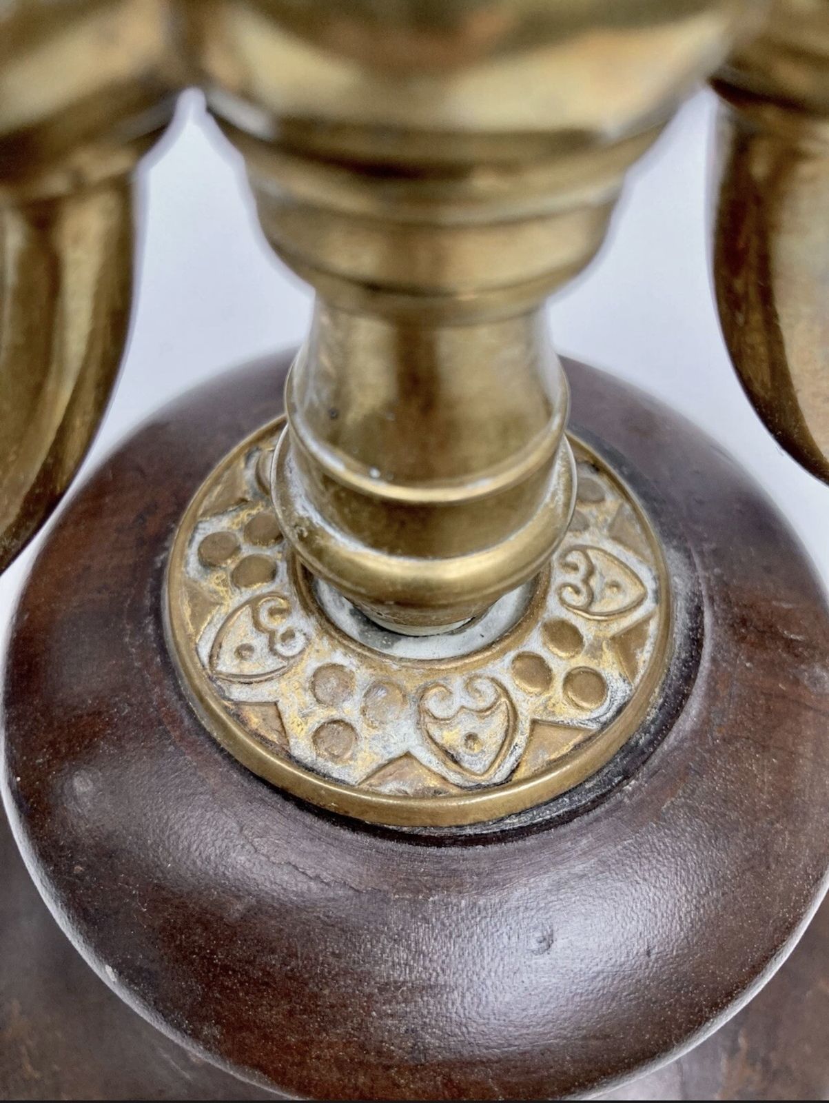 photo furniture Pair Of Stunning Arts And Crafts Walnut And Brass Candlesticks  / Candelabras