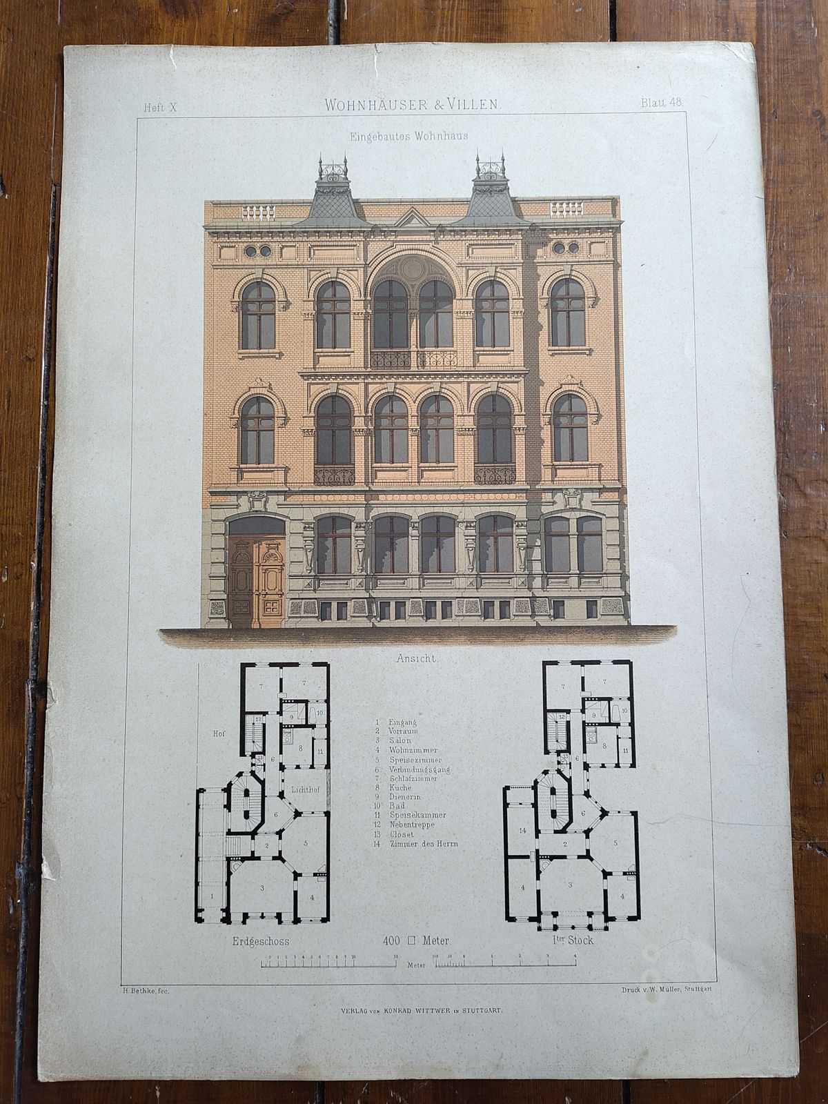Set 5: 6 Large Antique 19thc Chromolithographs – Bethke ‘Villen’ Series, C.1885 photo buy