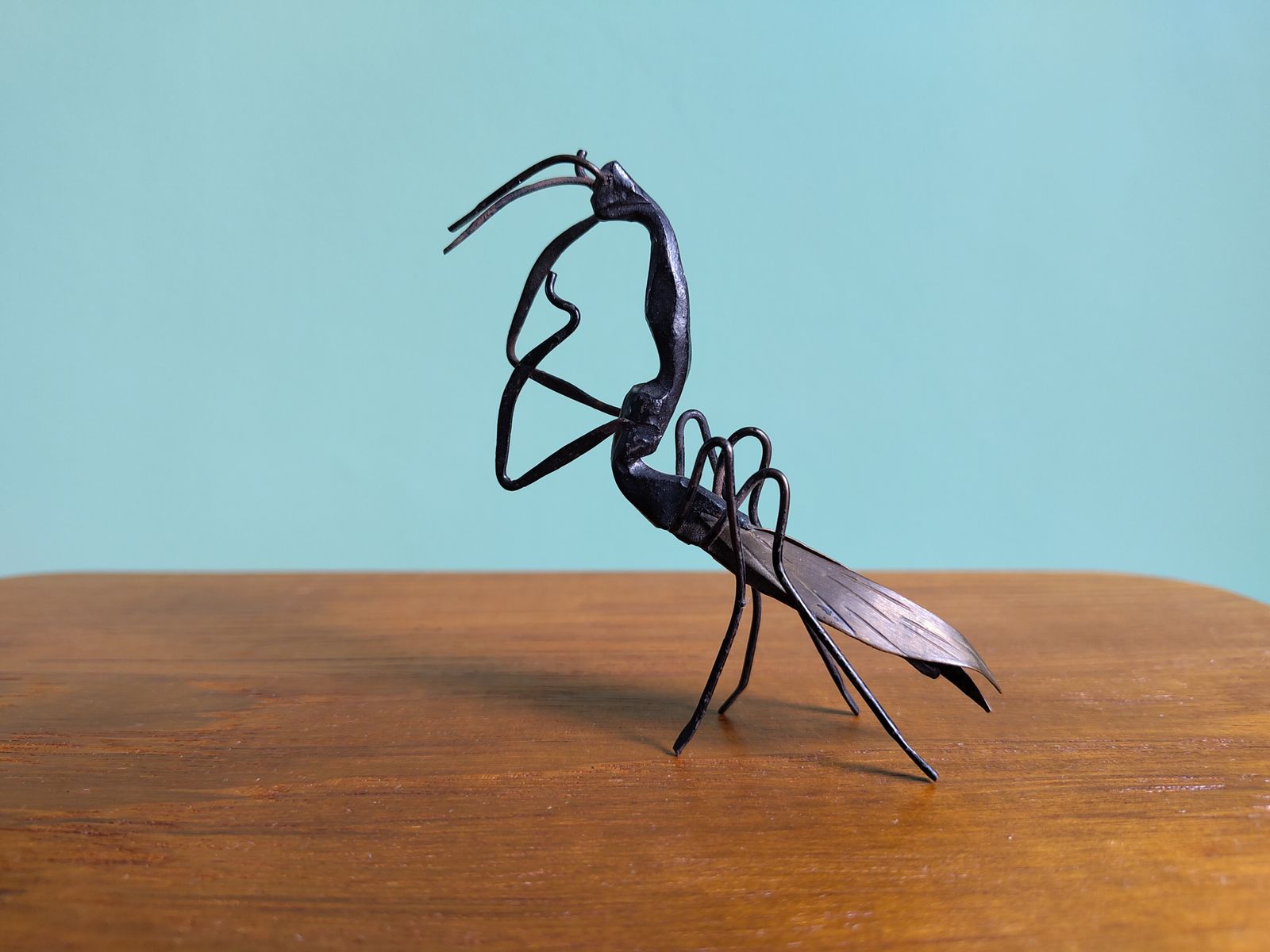 Rare Signed Pair Of Antique Japanese Articulated Metal Insects – Mantis & Cicada photo for sale
