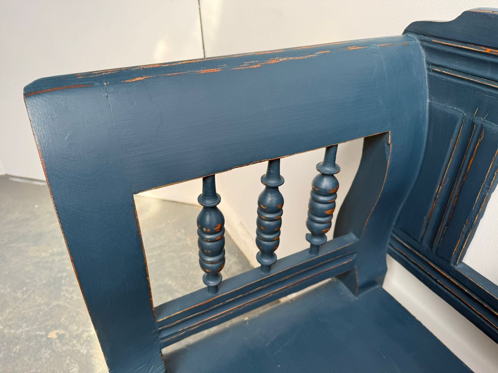 A Lovely Painted Blue Original Victorian Pine Hungarian 3 Seater Bench photo vintage
