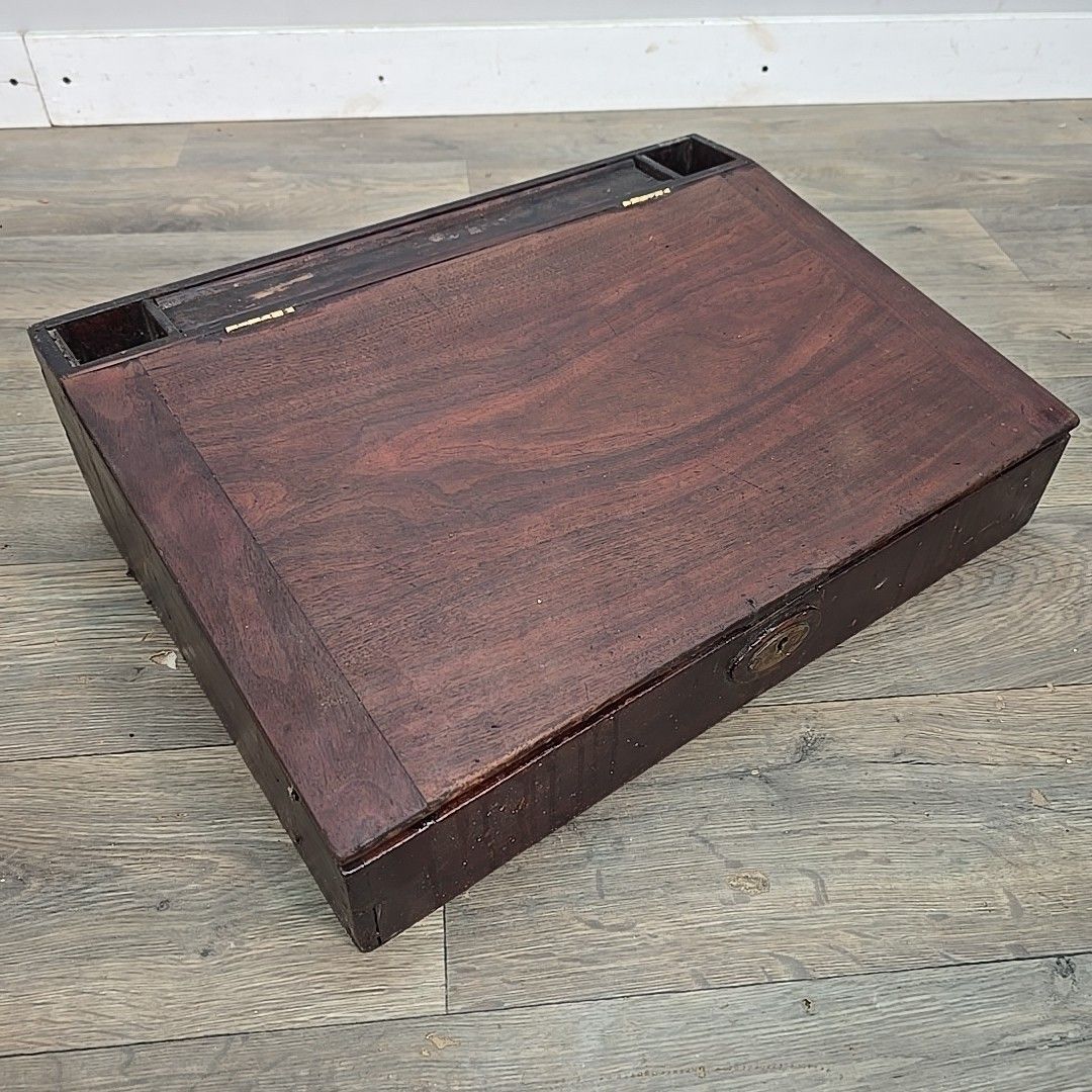 Antique Wooden Writing Slope Mahogany Lap Desk Storage Box Drawers Vintage photo furniture