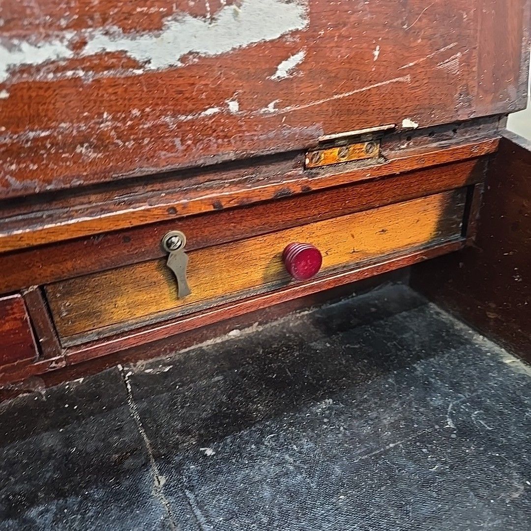 photo for sale Antique Wooden Writing Slope Mahogany Lap Desk Storage Box Drawers Vintage