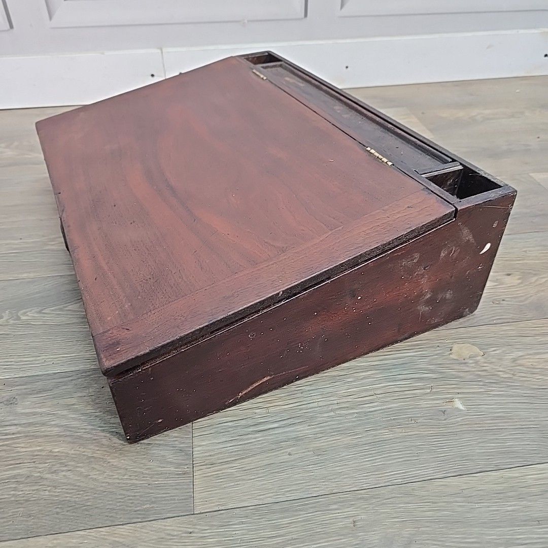 photo buy Antique Wooden Writing Slope Mahogany Lap Desk Storage Box Drawers Vintage
